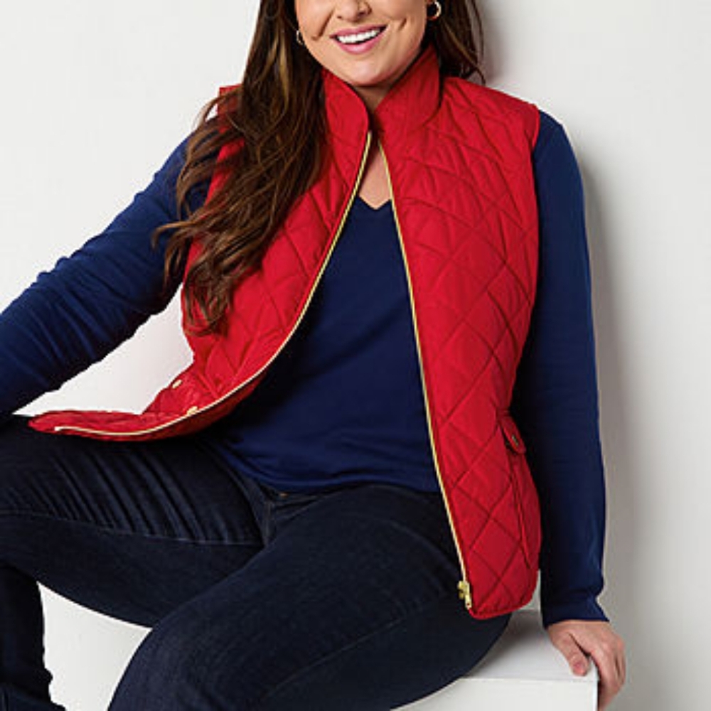 NWOT ST JOHNS BAY Red with Gold Zipper and Buttons Winter Wind Vest 3X